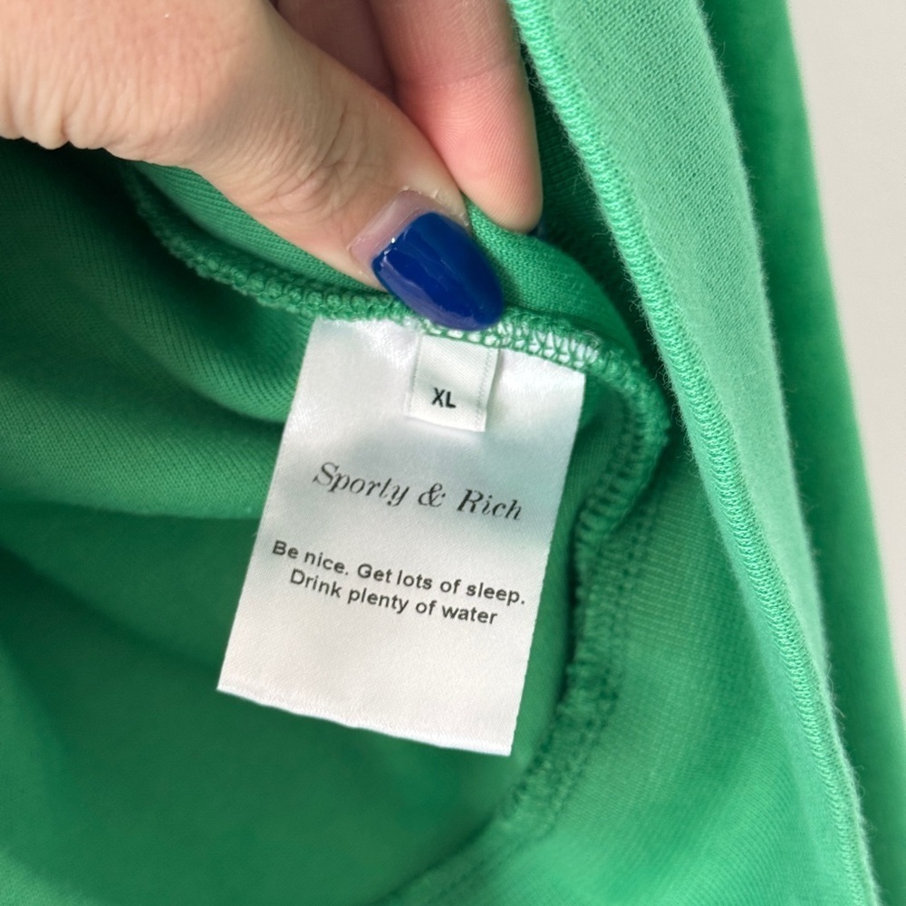 SPORTY & RICH Health Ivy Velour Zipped Hoodie in Green XL - Picture 8 of 8